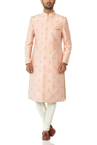 Dusky pink floral sherwani set