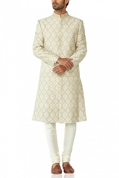 Light grey embroidered sherwani set