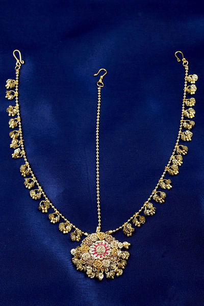 Gold zari embroidery matha patti