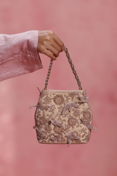 Blush 3D floral embroidered potli handbag