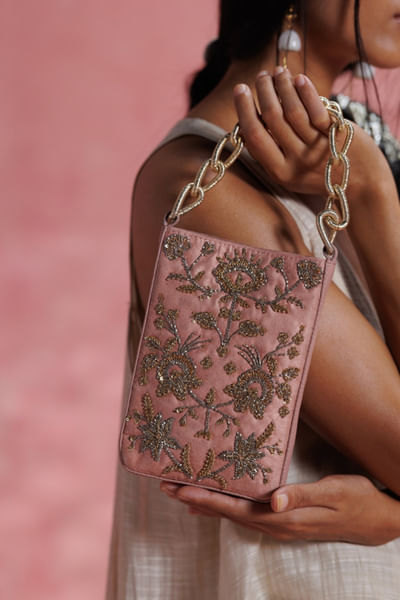 Blush dabka embroidered potli handbag