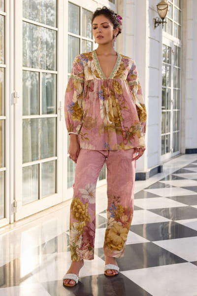 Kalista Pink floral printed co-ords KALAPR25D124805