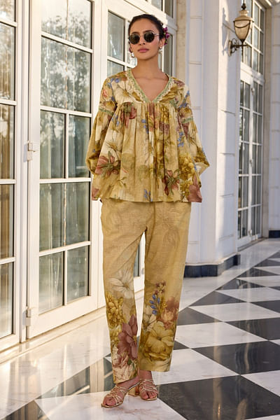 Beige floral printed co-ords