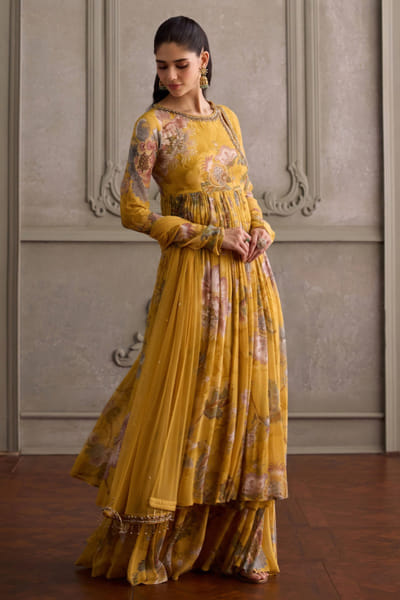 Kalista Yellow print embroidered angrakha set KALIJUL26D150677