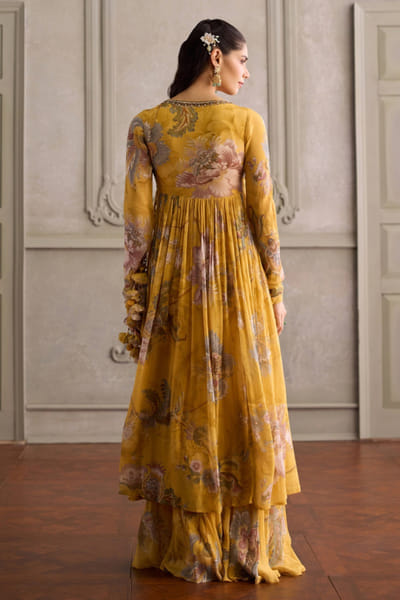 Kalista Yellow print embroidered angrakha set KALIJUL26D150677