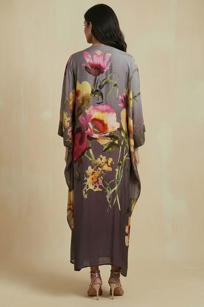 Kalista Stone grey floral kaftan dress KALIAPR26D142777