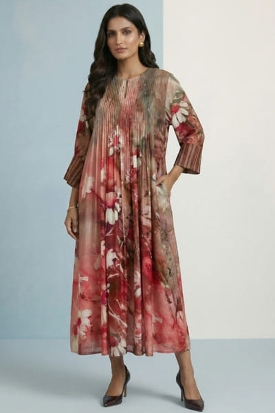 Rose multicolour pleated dress