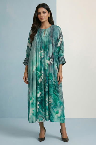 Turquoise pleated dress