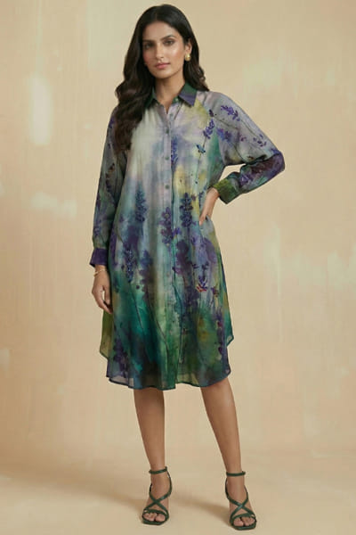Kalista Teal multicolour shirt dress KALIAPR26D142779