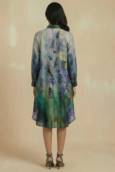 Kalista Teal multicolour shirt dress KALIAPR26D142779