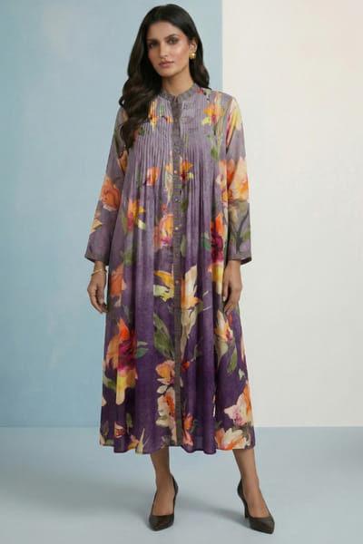 Lilac pleated shirt dress