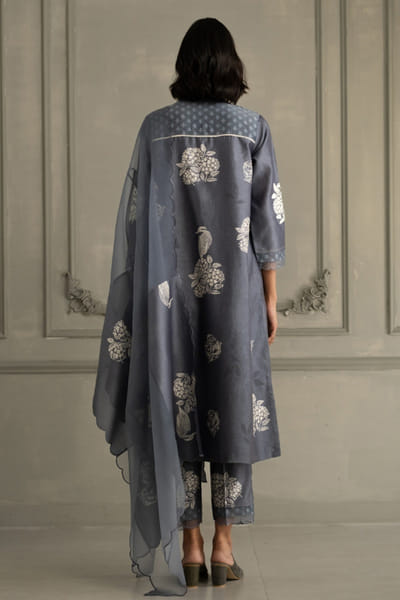 ARCVSH by Pallavi Singh Blue hand block print embroidered tunic set ARCVJUL26D150490