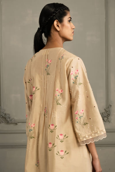 ARCVSH by Pallavi Singh Beige hand block print embroidered tunic set ARCVJUL26D150492