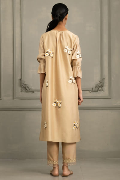 ARCVSH by Pallavi Singh Beige hand block print embroidered tunic set ARCVJUL26D150493