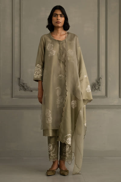 ARCVSH by Pallavi Singh Sage green printed embroidered tunic set ARCVJUL26D150482