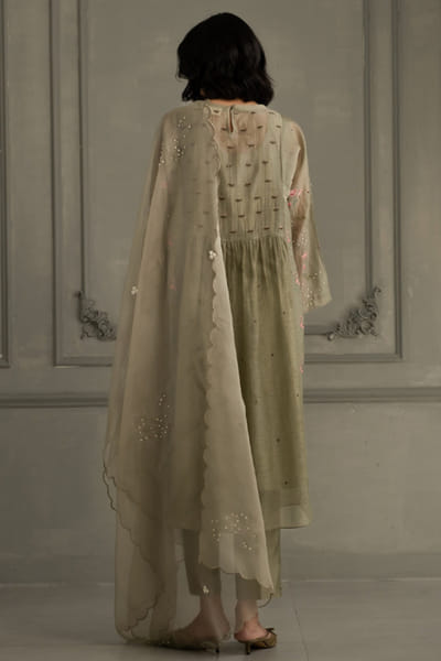 ARCVSH by Pallavi Singh Green hand block print embroidered tunic set ARCVJUL26D150483