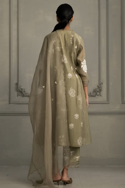 ARCVSH by Pallavi Singh Green printed embroidered pleated tunic set ARCVJUL26D150485
