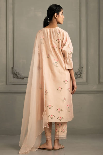 ARCVSH by Pallavi Singh Pink hand block print embroidered tunic set ARCVJUL26D150487