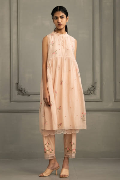 ARCVSH by Pallavi Singh Pink hand block printed embroidered tunic set ARCVJUL26D150488