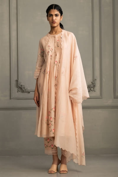 ARCVSH by Pallavi Singh Pink hand block print embroidered tunic set ARCVJUL26D150489