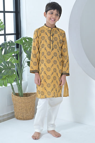 Yellow threadwork kurta set
