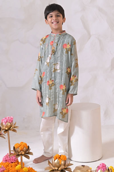Green floral printed kurta set