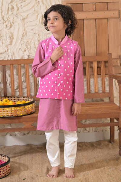 Purple floral embroidered jacket set