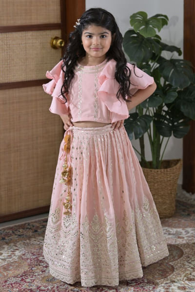 Peach embroidered lehenga set