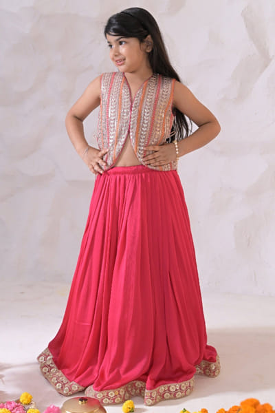 Pink embroidered lehenga set
