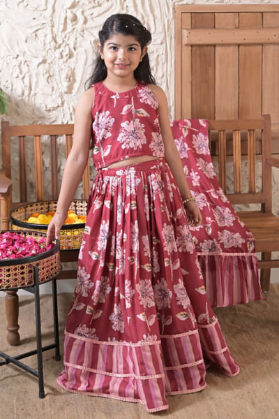 Maroon floral printed lehenga set