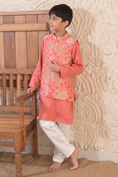 The Plum Bum Multicolour floral woven jacket and kurta set THEPAPR26D142988