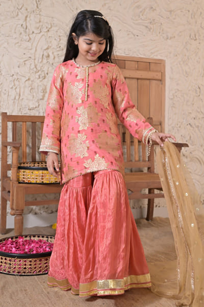 The Plum Bum Rusty pink floral gota embellished sharara set THEPAPR26D142989