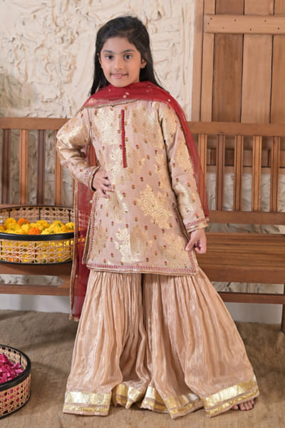 The Plum Bum Gold floral gota embellished sharara set THEPAPR26D142990
