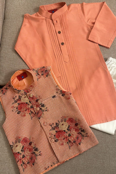 The Plum Bum Peach sequin embellished Nehru jacket set THEPAPR26D142992