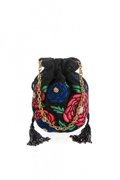 Black rose embroidered potli bag