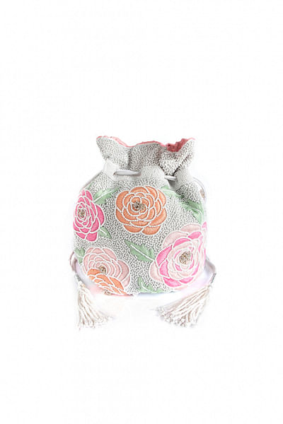 Multicoloured rose embroidered potli bag
