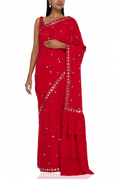 Red ruffle classic sari