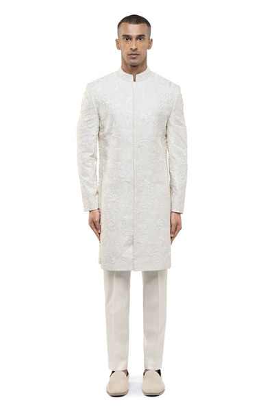 Ivory tropical embroidered sherwani set