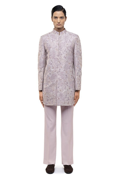 Purple floral embroidered sherwani set
