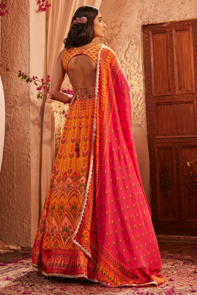 The Royaleum Atelier Pink and yellow floral printed lehenga set THEAPR25D123086