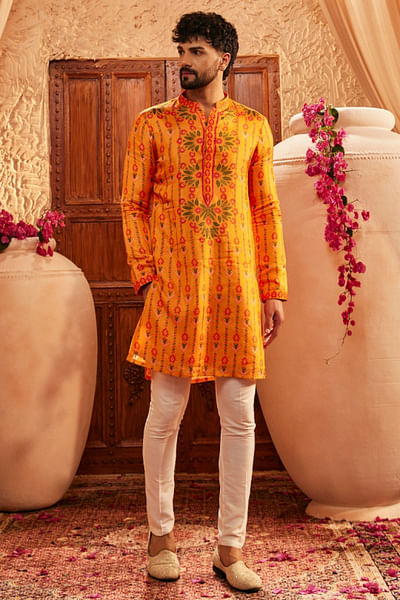 Yellow floral printed kurta