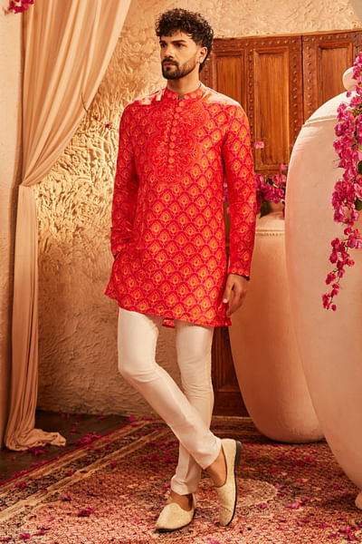 Orange artisanal printed kurta