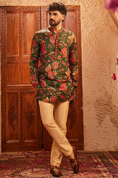 Green floral printed kurta