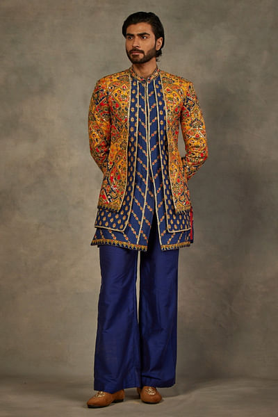 Multicolour floral embroidered jacket set