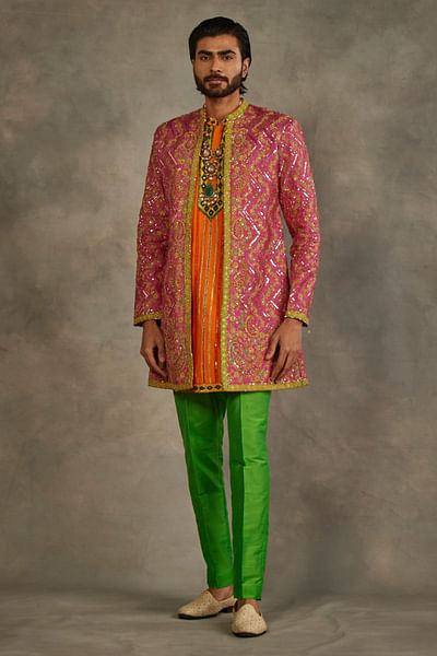 Pink paisley chevron embroidered jacket set