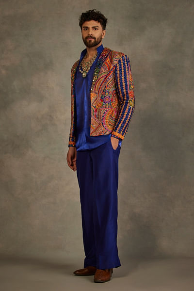Multicolour embroidered blazer and pant set