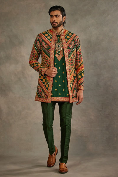 Multicolour embroidery jacket set