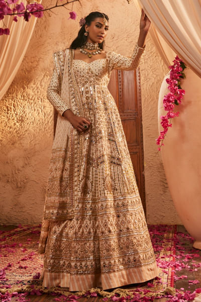 Ivory hand embroidered anarkali set