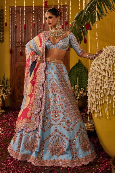 Powder blue hand embroidered lehenga set