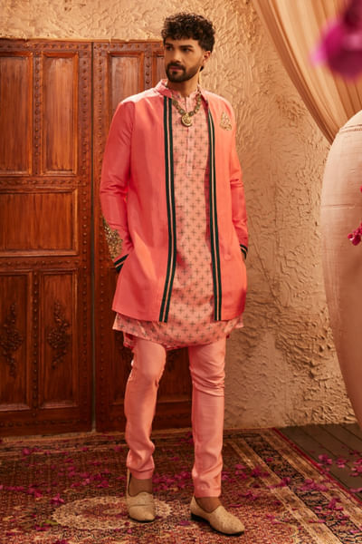 Light pink hand embroidered jacket set